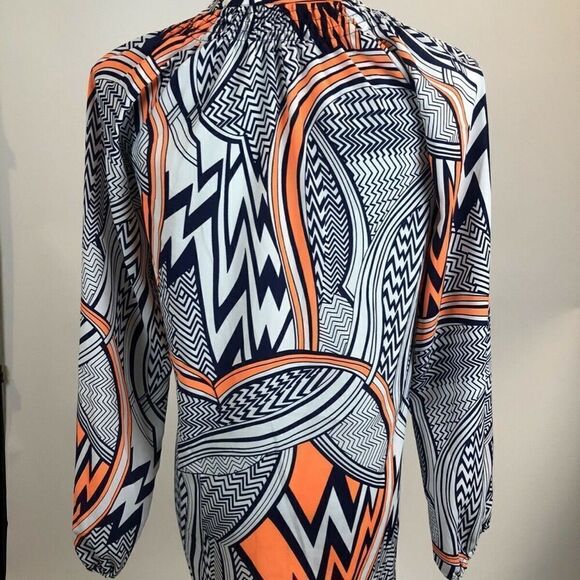 EUC!  Tracy Negoshian White Navy and Orange Blouse Size Extra Small  XS - Picture 6 of 7